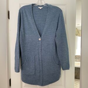 Pure J. Jill Long Blue One Button Cotton Cardigan Sweater